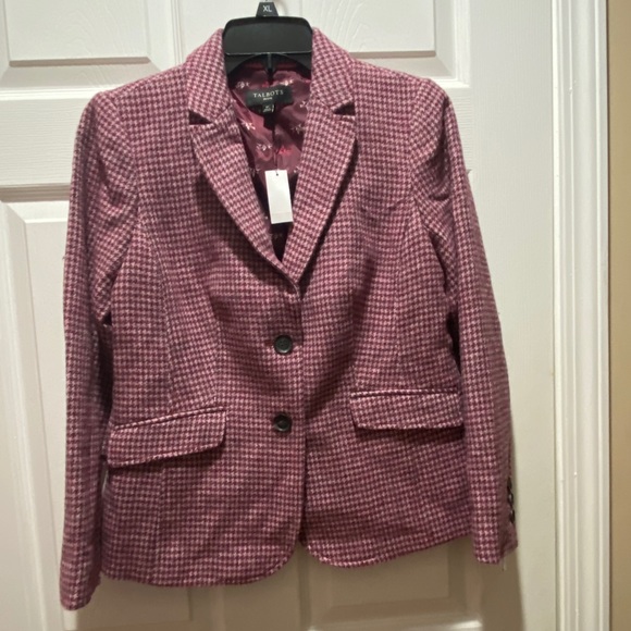 TALBOTS SHETLAND PINK WOOL BLAZER HOUNDSTOOTH - Picture 5 of 13
